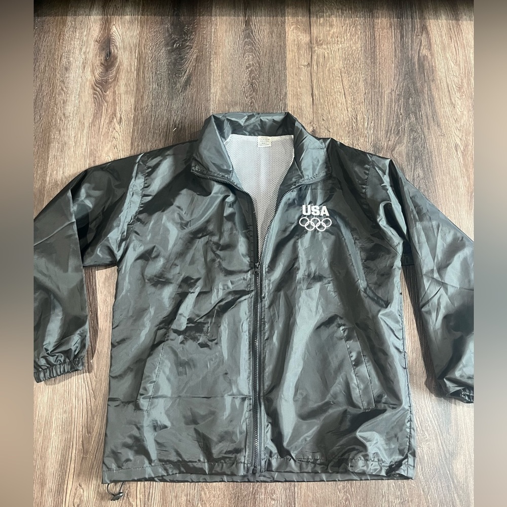 USA OLYMPIC wind breaker black zip up jacket. Large